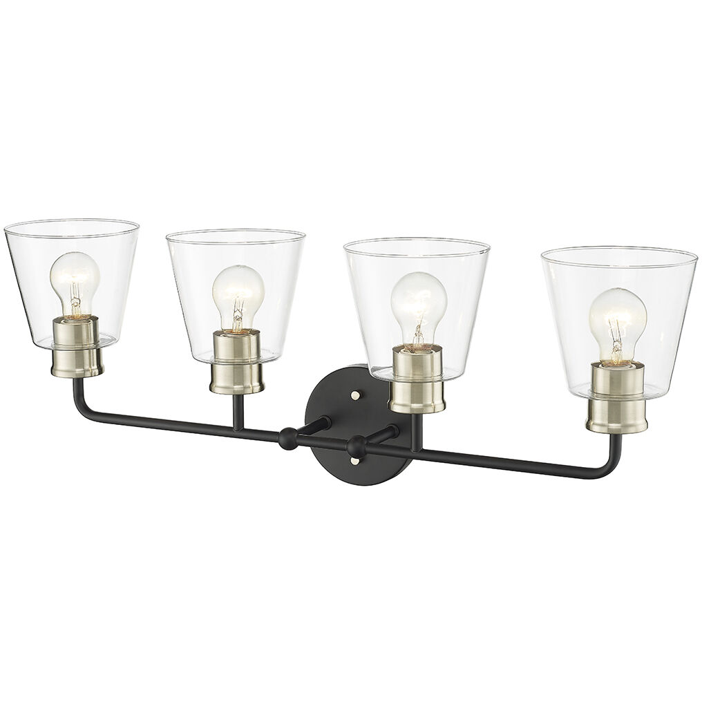 Cameron 4 Light 30 inch Matte Black/Modern Gold Bathroom Vanity Light Wall Light